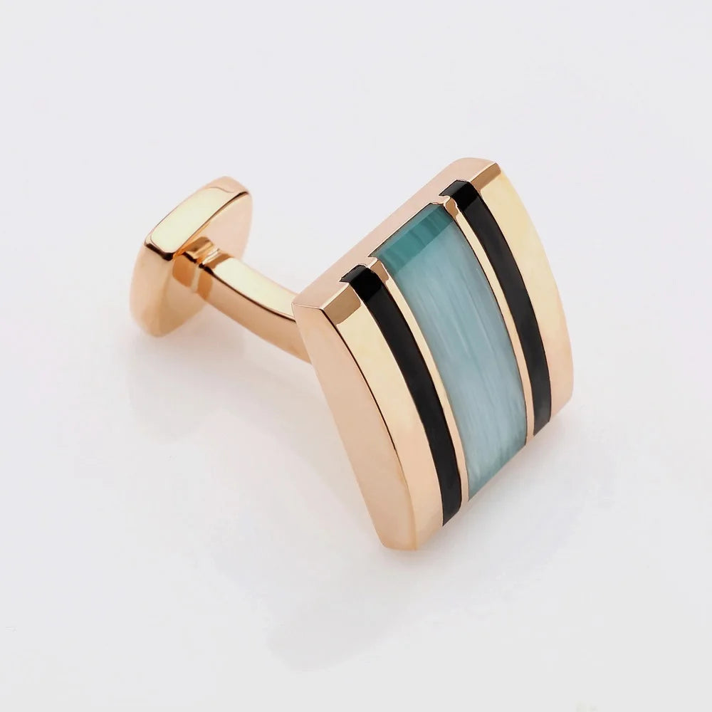 Hot Sale CadetBlue Cat Eye Cufflinks Men Jewelry Square Black Onyx Gemelos french shirt wedding dress tie clips&cuff links