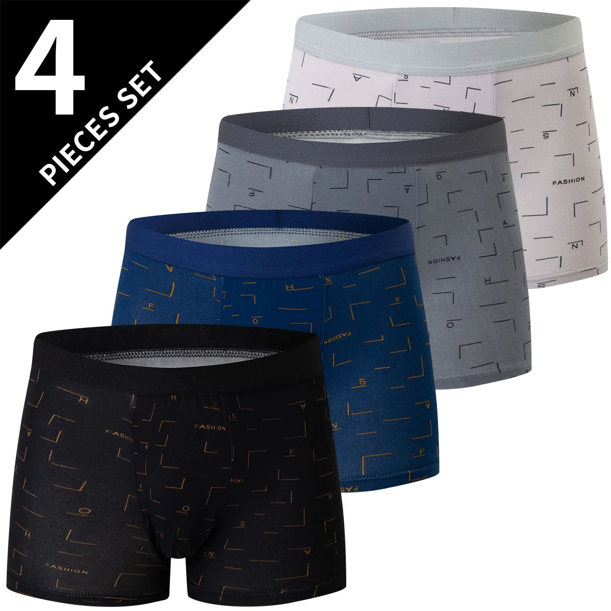4 Pack European and American Size MEN'S FASHION Printed Boxer Underwear Comfortable Swimming Trunks Oversized Underwear Shorts