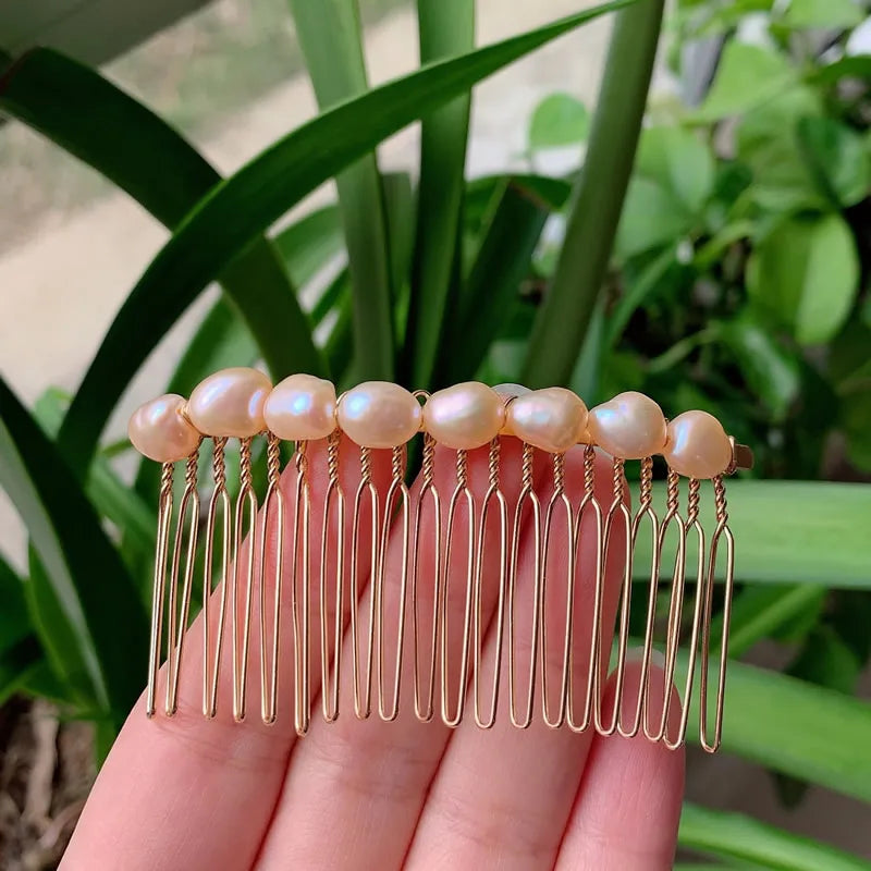 Elegant Natural Freshwater Pearl Hair Jewelry Wedding Bridal Hair Accessories Purple White Nugget Baroque Pearl Comb French Clip