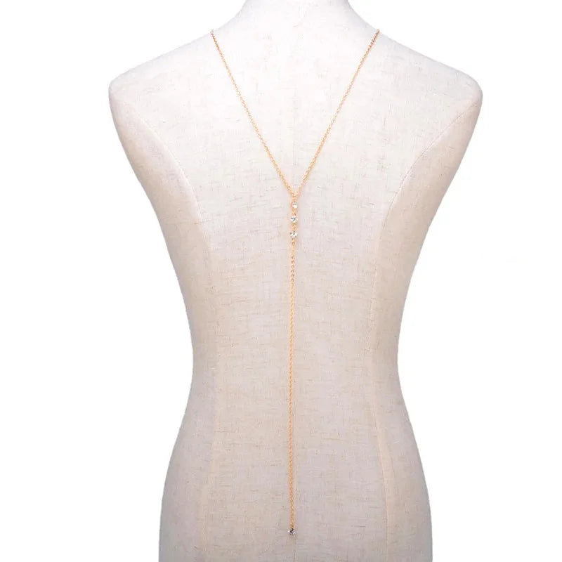 Fashion Sexy 2025 Back Drop Chain Necklaces For Women Elegant Long Crystal Wedding Accessories Backless Chain Beach Jewelry Gift