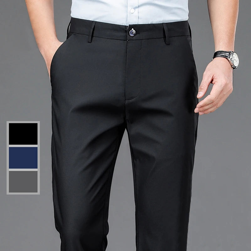 Male Pants Stretch Solid Black Smart Casual Men's Trousers Office Quick Dry Suit Pants New Spring Autumn Korean Straight Pants