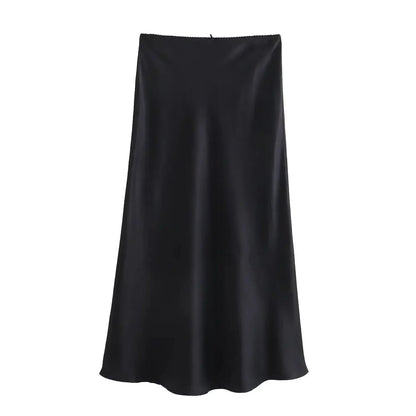 Women 2025 Satin Black Skirt Women High Waist Long Skirts for Women Summer White Midi Skirt Office Elegant Daily Skirts