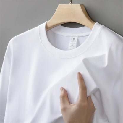 230g Men's Oversized Thick Round Neck T-shirt Summer Short Sleeved T-shirt Pure Cotton Solid Color Top Casual Versatile T-shirt