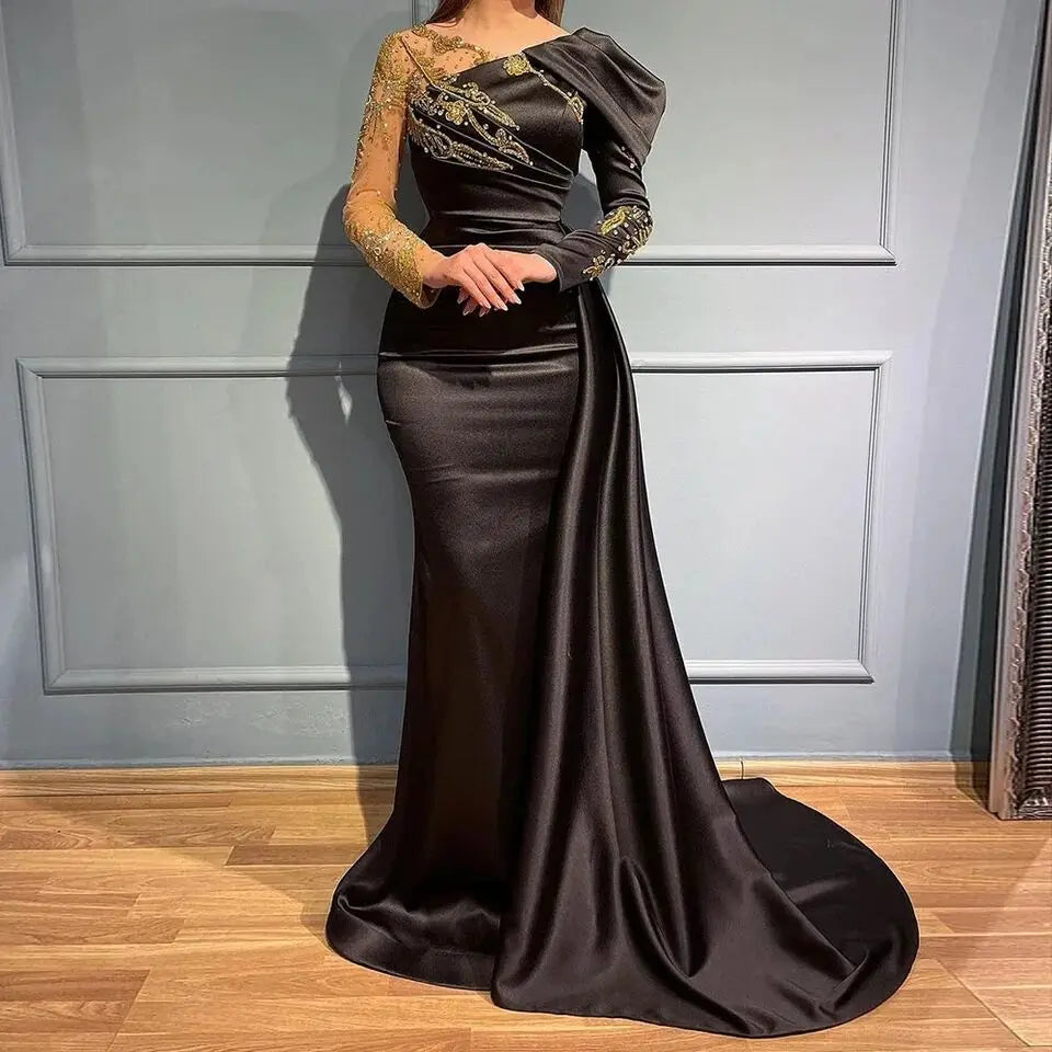 Angel Customized Dubai Mermaid Arabic Evening Dress For Women Wedding Long Sleeve Beaded Appliques Elegant Formal Party Gown