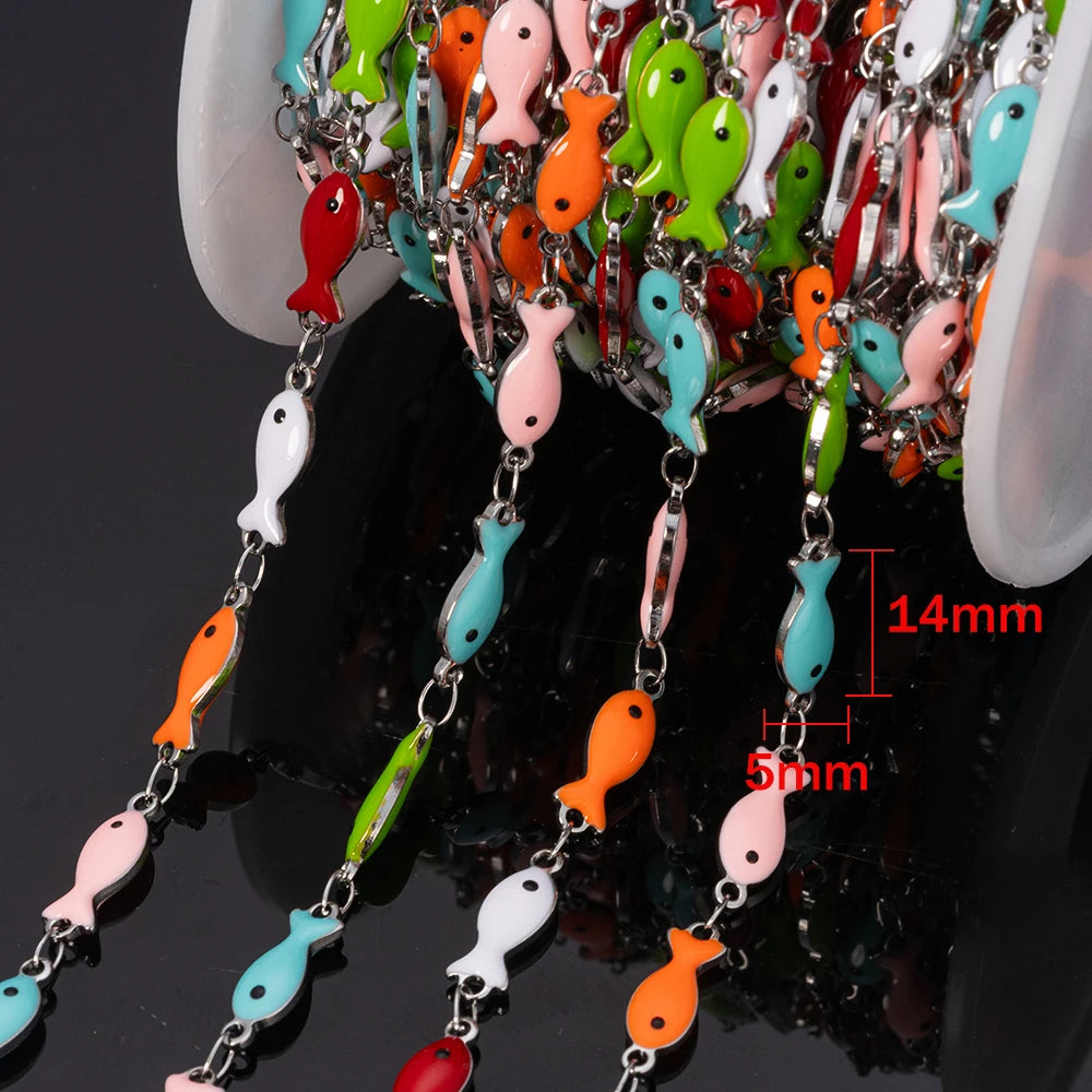 1Meter Stainless Steels Enamel Fish Crab Dolphin Ocean Animal Chains DIY Necklaces Bracelets Jewelry Making Accessorie Wholesale