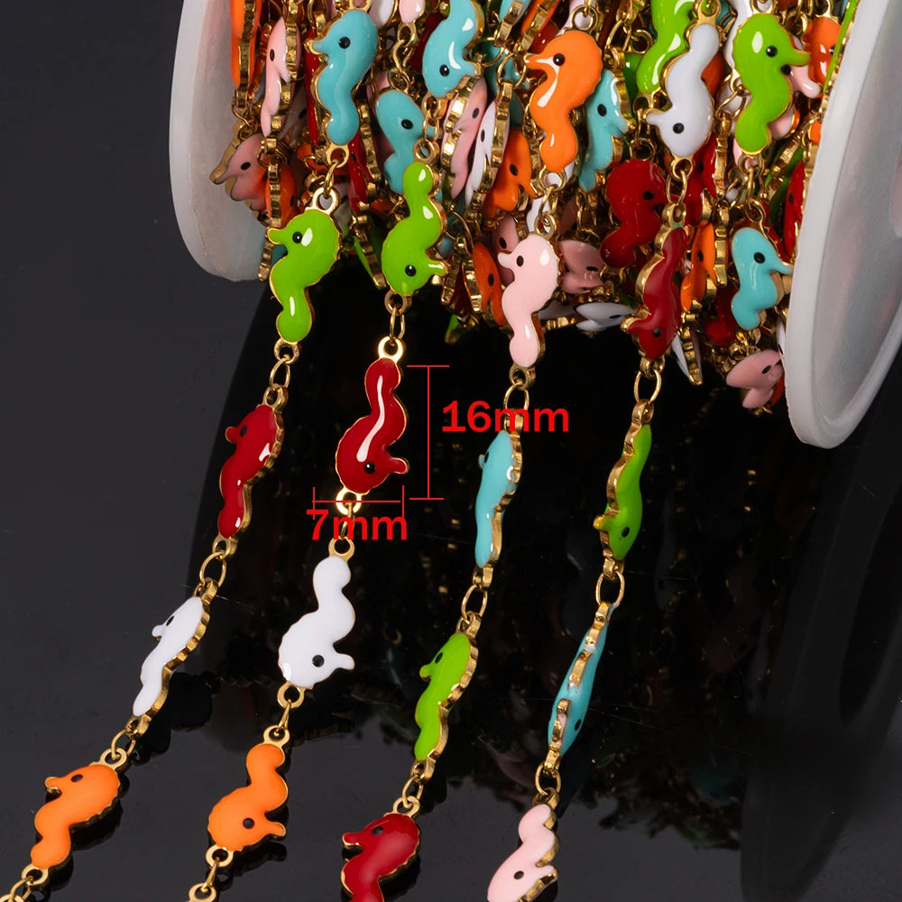 1Meter Stainless Steels Enamel Fish Crab Dolphin Ocean Animal Chains DIY Necklaces Bracelets Jewelry Making Accessorie Wholesale