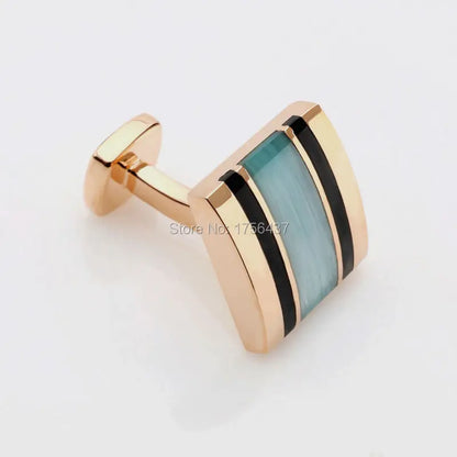 Hot Sale CadetBlue Cat Eye Cufflinks Men Jewelry Square Black Onyx Gemelos french shirt wedding dress tie clips&cuff links