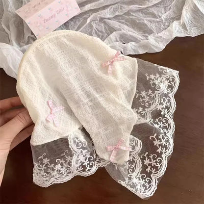 Korean Lace Bow Retro Triangular Scarf Solid Color Headscarf Trend Elegant Headwear for Women Girl Y2K Jewelry 2024 INS Bandana