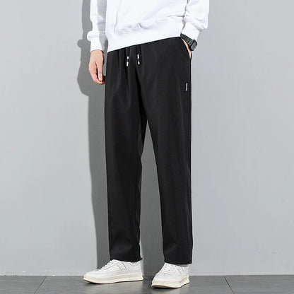 Ice Silk Men's Pants 2025 Summer New Black Gray Thin Business Casual Pants Outdoor Elastic Breathable Straight Leg Sweatpants