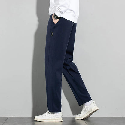 Ice Silk Men's Pants 2025 Summer New Black Gray Thin Business Casual Pants Outdoor Elastic Breathable Straight Leg Sweatpants
