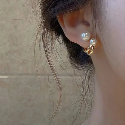 Korean Shiny Crystal Rhinestone Pearl Earrings for Women Girl Geometry Handcrafted Micro Paved Flower Heart Stud Earring Jewelry