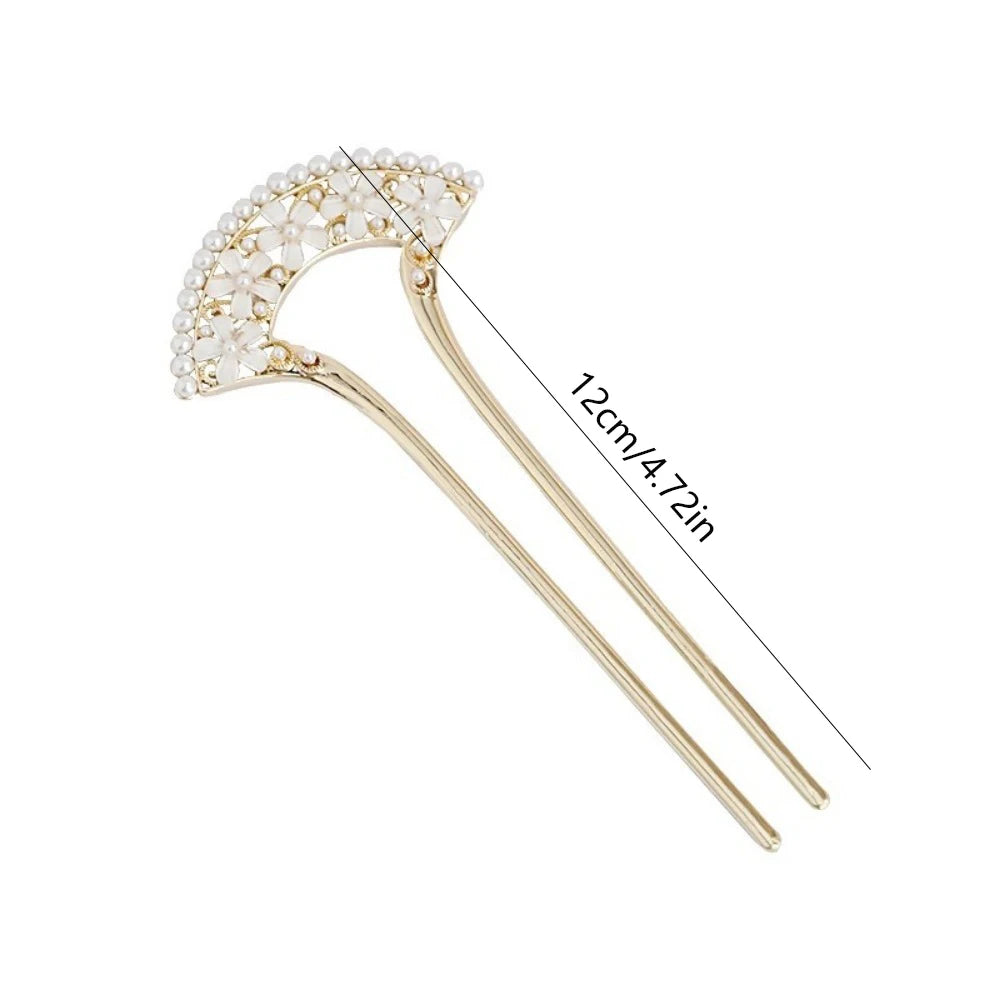 1pc Exquisite Fashion Elegant Vintage Pearl U-Pin Hair Accessory with Column Headpiece Wholesale Retro Hairpins Hair Jewelry