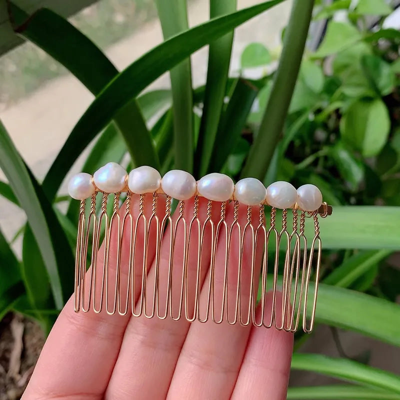 Elegant Natural Freshwater Pearl Hair Jewelry Wedding Bridal Hair Accessories Purple White Nugget Baroque Pearl Comb French Clip