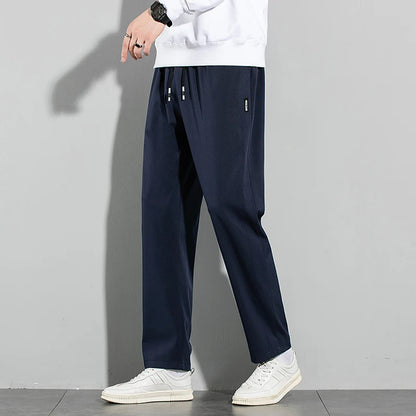 Ice Silk Men's Pants 2025 Summer New Black Gray Thin Business Casual Pants Outdoor Elastic Breathable Straight Leg Sweatpants