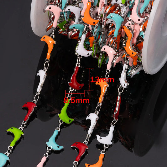 1Meter Stainless Steels Enamel Fish Crab Dolphin Ocean Animal Chains DIY Necklaces Bracelets Jewelry Making Accessorie Wholesale