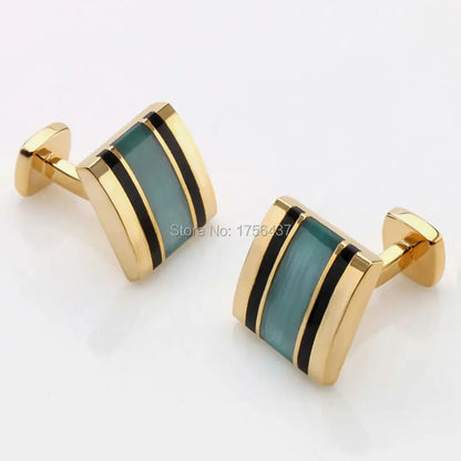 Hot Sale CadetBlue Cat Eye Cufflinks Men Jewelry Square Black Onyx Gemelos french shirt wedding dress tie clips&cuff links