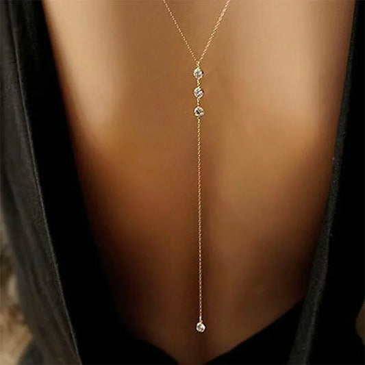 Fashion Sexy 2025 Back Drop Chain Necklaces For Women Elegant Long Crystal Wedding Accessories Backless Chain Beach Jewelry Gift