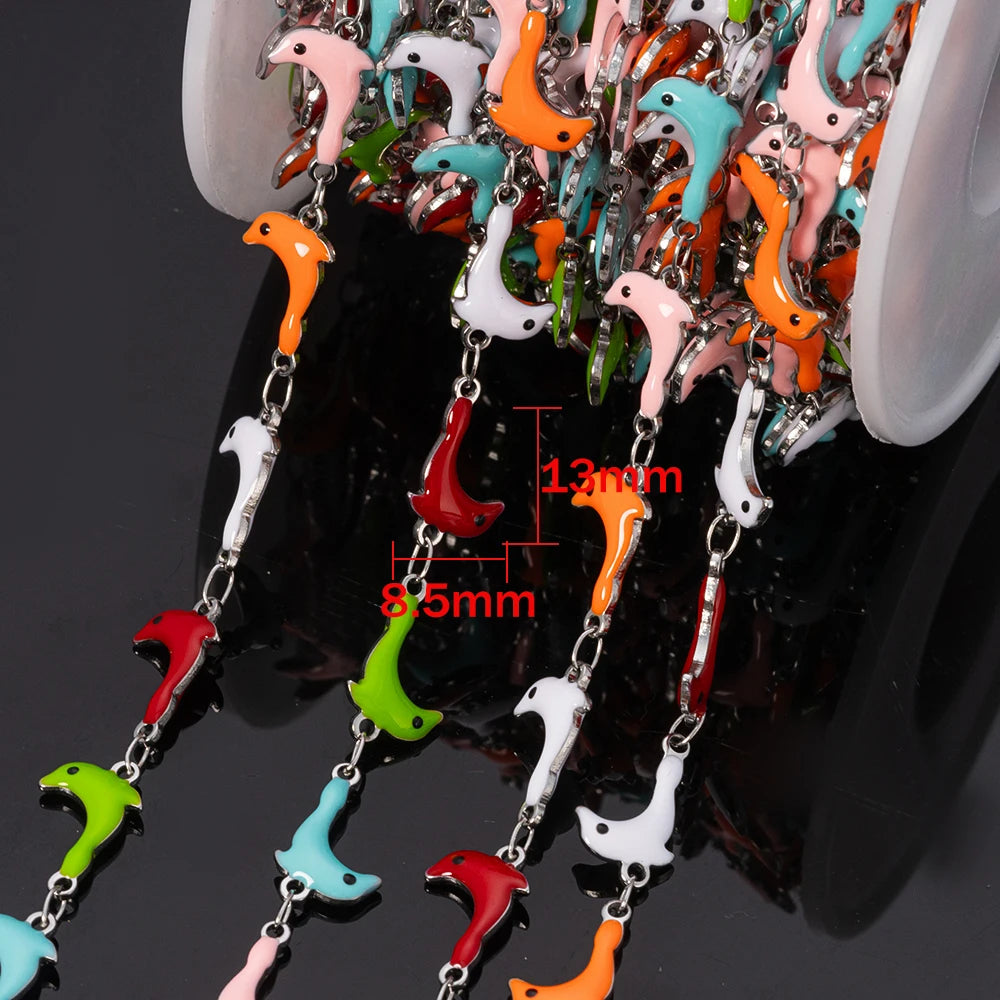 1Meter Stainless Steels Enamel Fish Crab Dolphin Ocean Animal Chains DIY Necklaces Bracelets Jewelry Making Accessorie Wholesale