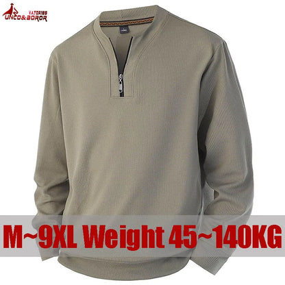 Plus Size 7XL 8XL Men's long-sleeve T-shirt half-zip sweatshirt new style for spring autumn casual V-neck Hoodies men's clothing