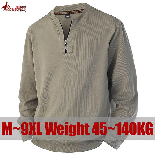 Plus Size 7XL 8XL Men's long-sleeve T-shirt half-zip sweatshirt new style for spring autumn casual V-neck Hoodies men's clothing