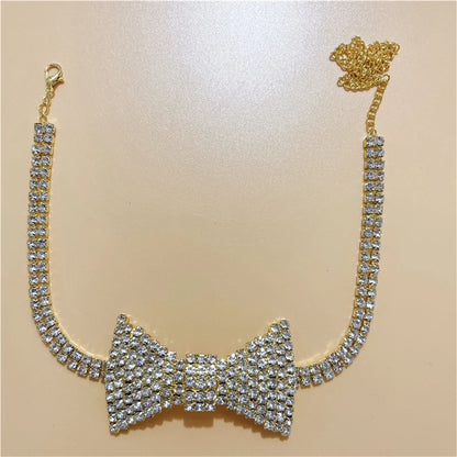 Exquisite Elegant Rhinestone Bow Neck chain Fashion Necktie Neck chain Sexy Nightclub Uniform Style Necklace Choker