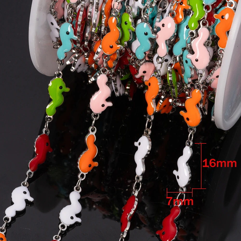 1Meter Stainless Steels Enamel Fish Crab Dolphin Ocean Animal Chains DIY Necklaces Bracelets Jewelry Making Accessorie Wholesale