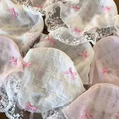 Korean Lace Bow Retro Triangular Scarf Solid Color Headscarf Trend Elegant Headwear for Women Girl Y2K Jewelry 2024 INS Bandana