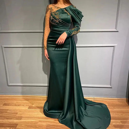 Angel Customized Dubai Mermaid Arabic Evening Dress For Women Wedding Long Sleeve Beaded Appliques Elegant Formal Party Gown