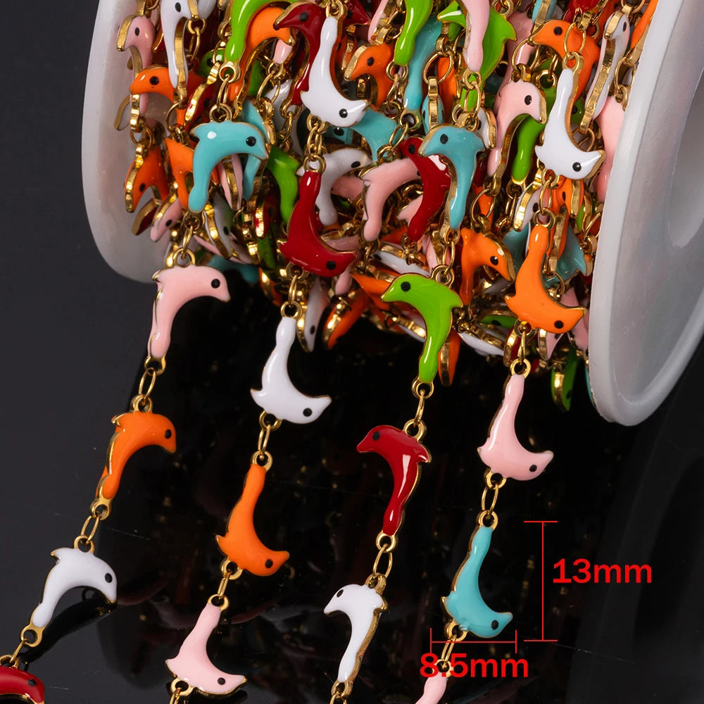 1Meter Stainless Steels Enamel Fish Crab Dolphin Ocean Animal Chains DIY Necklaces Bracelets Jewelry Making Accessorie Wholesale