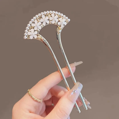 1pc Exquisite Fashion Elegant Vintage Pearl U-Pin Hair Accessory with Column Headpiece Wholesale Retro Hairpins Hair Jewelry