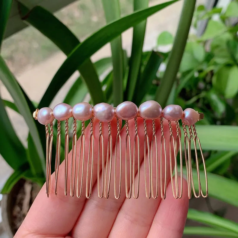Elegant Natural Freshwater Pearl Hair Jewelry Wedding Bridal Hair Accessories Purple White Nugget Baroque Pearl Comb French Clip