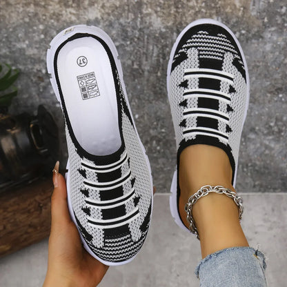 Lightweight Round Toe Slippers For Women Mules Flats Soft House Slippers Female Slides Four Season Black Casual Mesh Lazy Shoes