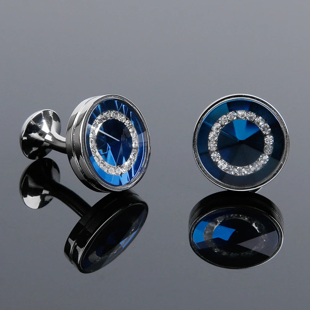 Cufflinks for Men TOMYE XK21S045 Luxury Crystal High Quality French Round Black Blue Formal Dress Shirt Wedding Cuff Links Gifts