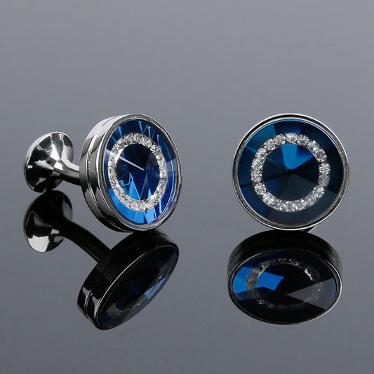 Cufflinks for Men TOMYE XK21S045 Luxury Crystal High Quality French Round Black Blue Formal Dress Shirt Wedding Cuff Links Gifts