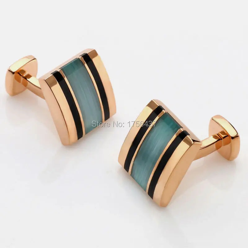 Hot Sale CadetBlue Cat Eye Cufflinks Men Jewelry Square Black Onyx Gemelos french shirt wedding dress tie clips&cuff links
