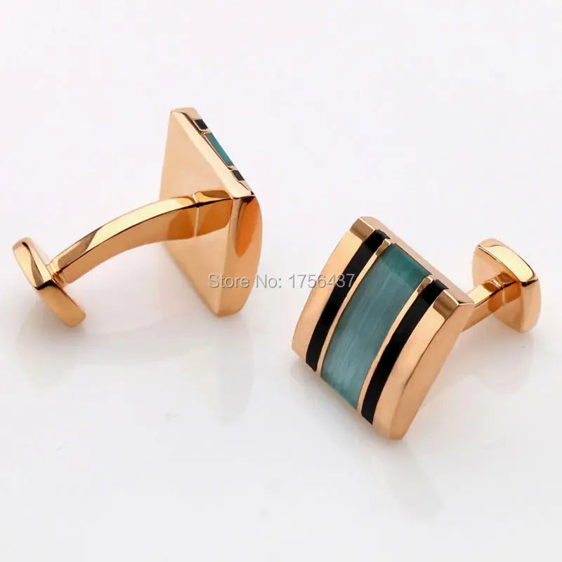 Hot Sale CadetBlue Cat Eye Cufflinks Men Jewelry Square Black Onyx Gemelos french shirt wedding dress tie clips&cuff links