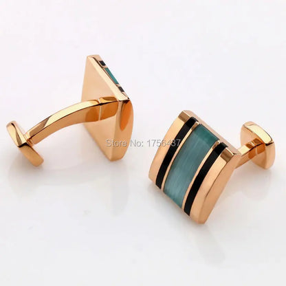 Hot Sale CadetBlue Cat Eye Cufflinks Men Jewelry Square Black Onyx Gemelos french shirt wedding dress tie clips&cuff links