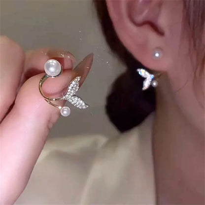 Korean Shiny Crystal Rhinestone Pearl Earrings for Women Girl Geometry Handcrafted Micro Paved Flower Heart Stud Earring Jewelry