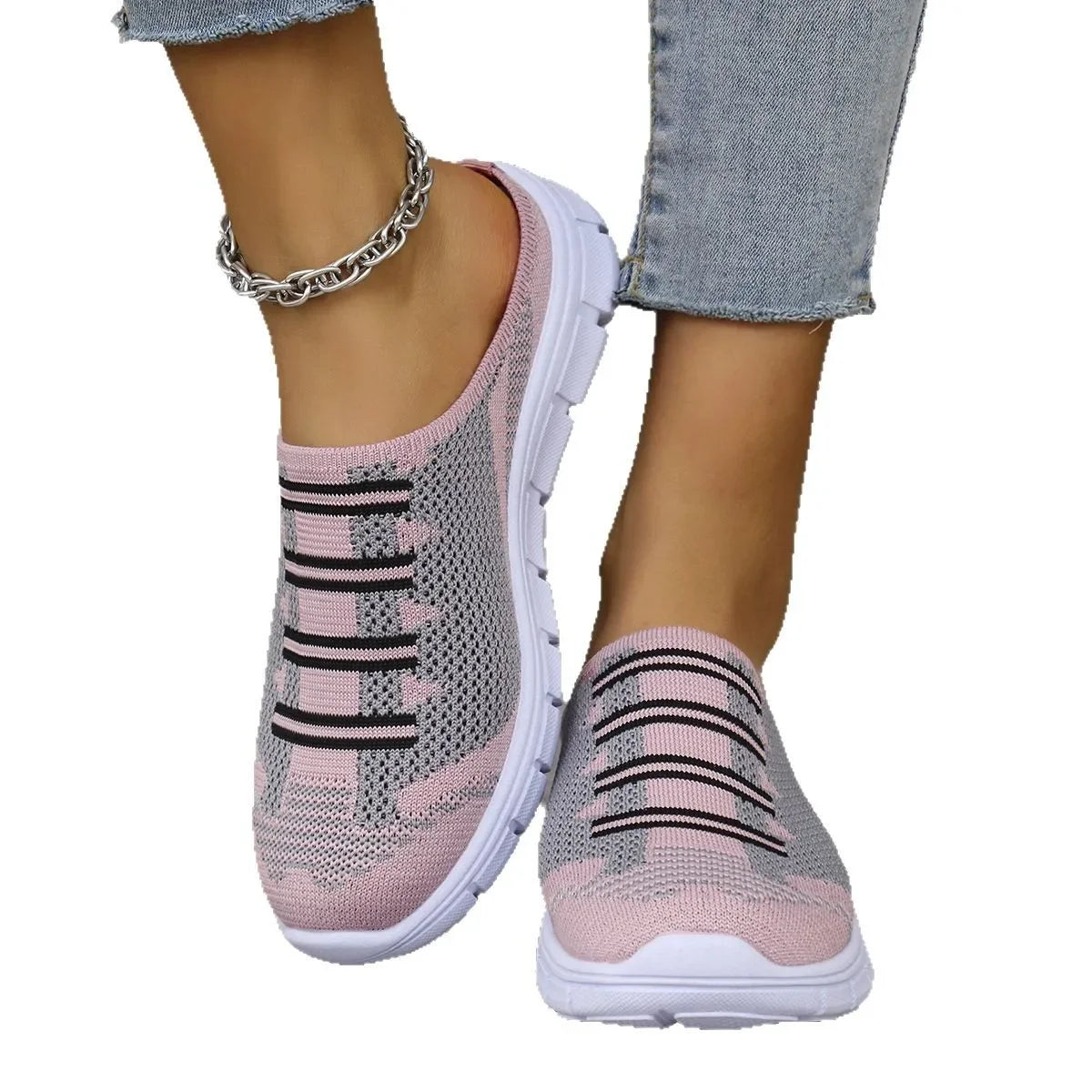 Lightweight Round Toe Slippers For Women Mules Flats Soft House Slippers Female Slides Four Season Black Casual Mesh Lazy Shoes