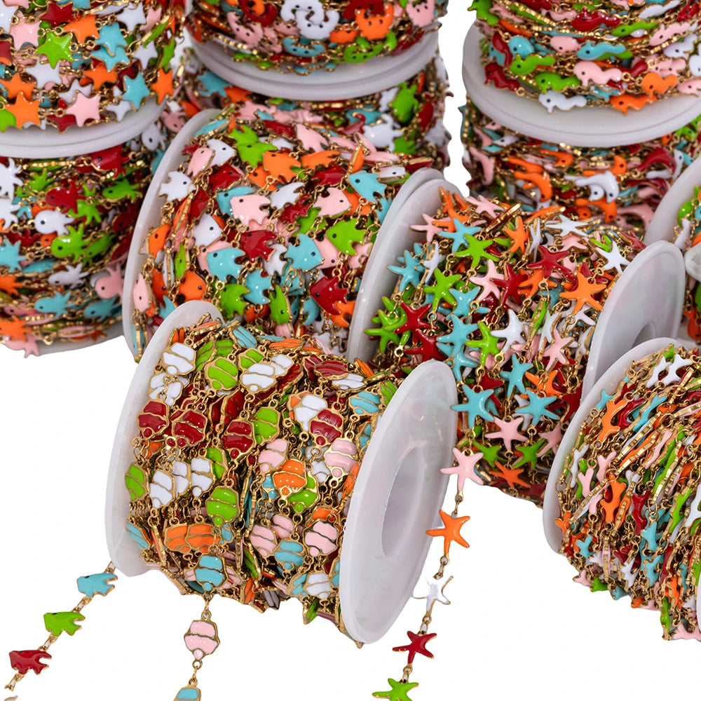 1Meter Stainless Steels Enamel Fish Crab Dolphin Ocean Animal Chains DIY Necklaces Bracelets Jewelry Making Accessorie Wholesale