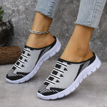 Lightweight Round Toe Slippers For Women Mules Flats Soft House Slippers Female Slides Four Season Black Casual Mesh Lazy Shoes