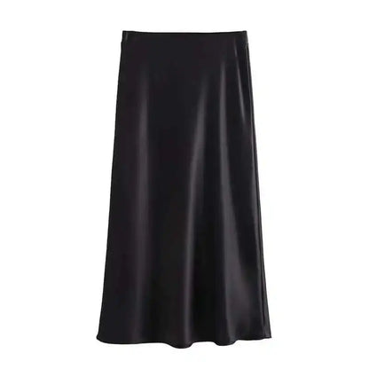 Women 2025 Satin Black Skirt Women High Waist Long Skirts for Women Summer White Midi Skirt Office Elegant Daily Skirts