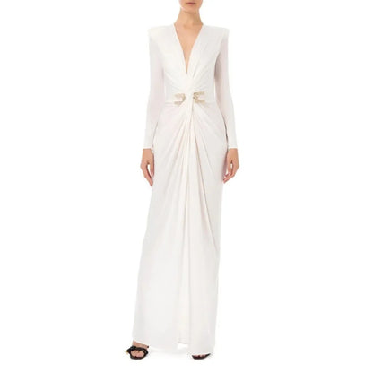 customized V Neck Women Evening Dresses 2025 Party Dresses With Slit Sheath Pleated Floor Length Prom Dresses robes de soirée فس