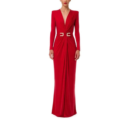 customized V Neck Women Evening Dresses 2025 Party Dresses With Slit Sheath Pleated Floor Length Prom Dresses robes de soirée فس