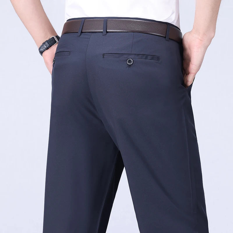 Male Pants Stretch Solid Black Smart Casual Men's Trousers Office Quick Dry Suit Pants New Spring Autumn Korean Straight Pants