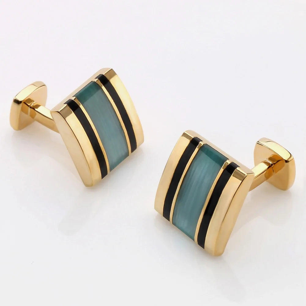 Hot Sale CadetBlue Cat Eye Cufflinks Men Jewelry Square Black Onyx Gemelos french shirt wedding dress tie clips&cuff links