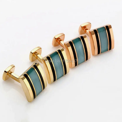 Hot Sale CadetBlue Cat Eye Cufflinks Men Jewelry Square Black Onyx Gemelos french shirt wedding dress tie clips&cuff links