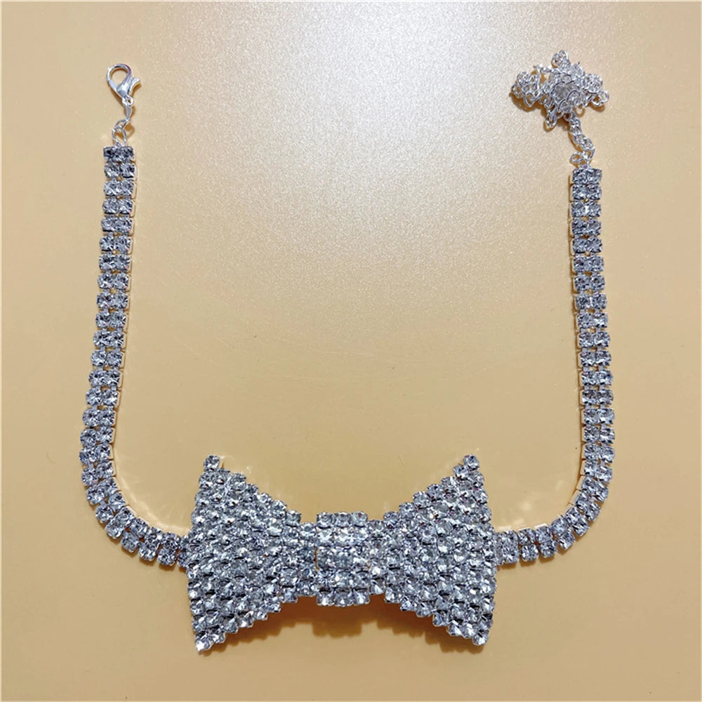 Exquisite Elegant Rhinestone Bow Neck chain Fashion Necktie Neck chain Sexy Nightclub Uniform Style Necklace Choker