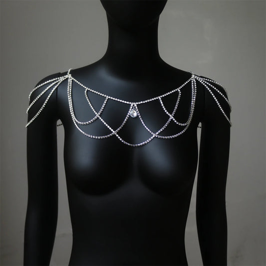 Elegant and Fashionable Crystal Rhinestone Shoulder Chain Wedding Banquet Body Chain Delicate and Beautiful Women's Jewelry