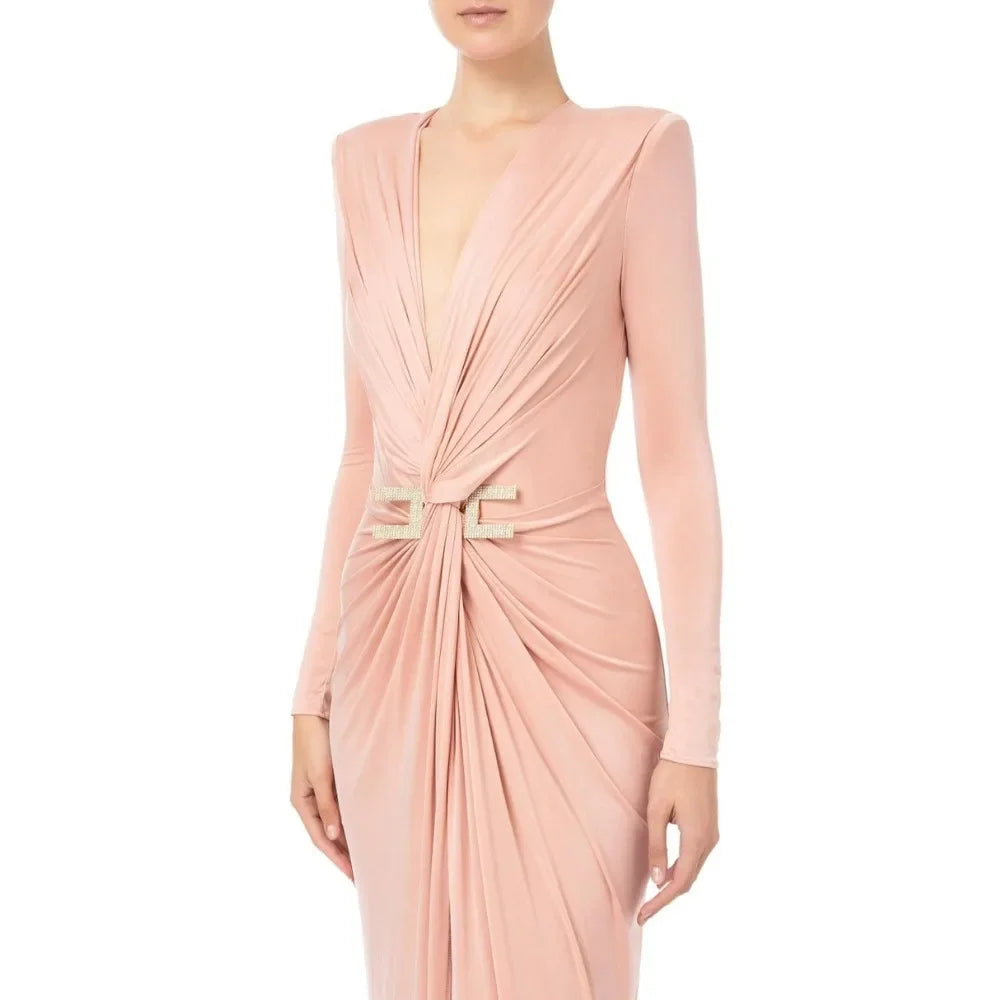 customized V Neck Women Evening Dresses 2025 Party Dresses With Slit Sheath Pleated Floor Length Prom Dresses robes de soirée فس